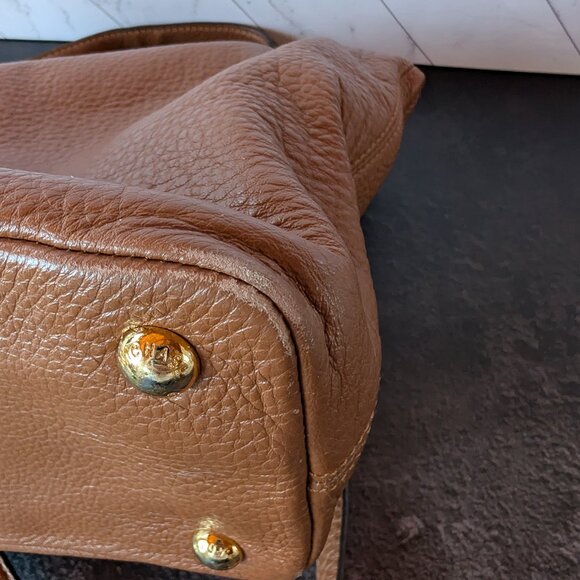 Michael Kors Brown Pebbled Leather Tote with Gold MK Charm - Picture 4 of 16